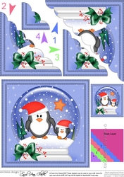 Christmas Litle Penguins Snowglobe Scallop Corner Stacker