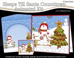 3D Animated Sleeps Till Santa Christmas Tree Countdown Card Kit - Snowman Rio has a Candy Cane