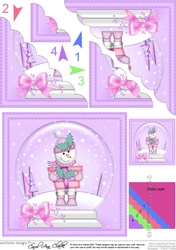 Christmas Snowglobe Snowman has a Present Scallop Corner side stacker Topper