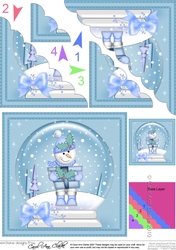 Christmas Snowglobe Snowman has a Present Scallop Corner side stacker Topper