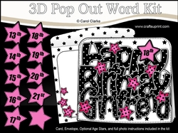 3D Happy Birthday GIRLFRIEND Stars with Ages 13 to 21 Pop Out Word Card Kit