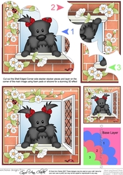 Shell Edged Corner Side Stacker - Through the Window - Cute Little Scottie Dog