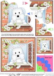 Shell Edged Corner Side Stacker - Through the Window - Cute Little Westie Dog