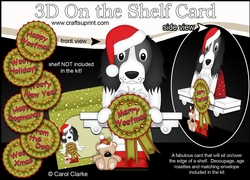 3D On the Shelf Card Kit - Christmas Springer Spaniel Dog with Seasonal Greetings Rosettes