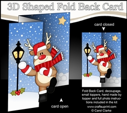 3D Shaped No-Hole Fold Back Christmas Card Mini Kit - Rudolph is having a Snowball Fight