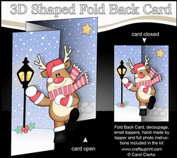 3D Shaped No-Hole Fold Back Christmas Card Mini Kit - Rudolph is having a Snowball Fight