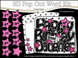 3D Happy Birthday GRANDDAUGHTER Stars with Ages 5 to 13 Pop Out Word Card Kit