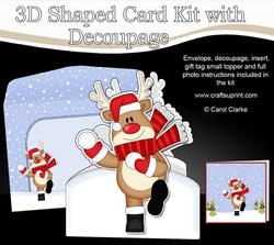 3D Shaped Christmas Card Kit - Rudolph is having a Snowball Fight