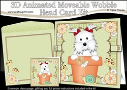 3D Animated Moveable Wobble Head Card Kit - Flower Pot Friends Little Westie Dog Jess