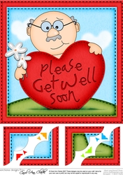 8 x 8 Old Man Bert has a Get Well Heart Scalloped Topper
