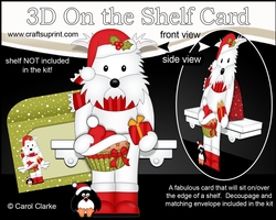 3D Christmas On the Shelf Card Kit - Cute Christmas Westie Dog Jock has a Fesive Cupcake