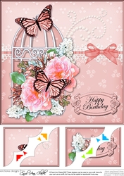 8 x 8 Birthday Butterflies and Flowers Birdcage Scalloped Corner Topper  