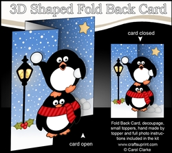 3D Shaped No-Hole Fold Back Christmas Card Mini Kit - Pip Penguin & Friend have a Snowball Fight