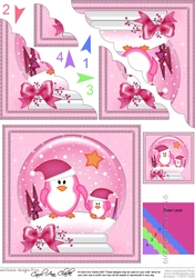 Christmas Cute Little Penguins Snowglobe Scallop Corner Stacker