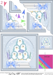 Christmas Cute Little Penguins Snowglobe Scallop Corner Stacker