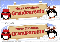 large DL Merry Christmas GRANDPARENTS with Penguins 3D decoupage