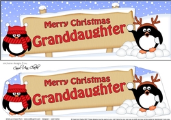 large DL Merry Christmas GRANDDAUGHTER with Penguins 3D decoupage