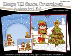3D Animated Sleeps Till Santa Christmas Tree Countdown Card Kit - Little Elf has a Christmas Stocking