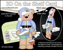 3D Christmas On the Shelf Card Kit - Cute Christmas Livvy Bear has a Fesive Cupcake