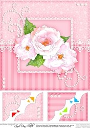 8 x 8 A Touch of Elegance Roses Pearls and Lace Scalloped Corner Topper