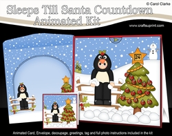 3D Animated Sleeps Till Santa Christmas Tree Countdown Card Kit - Fancy Dress Penguin