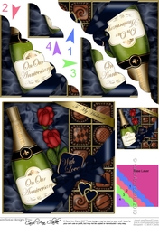 Husband Anniversary Champers Chocs & Roses Scalloped Corner Stacker