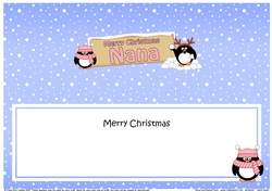 large DL Merry Christmas NANA with Penguins insert