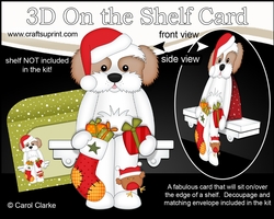 3D Christmas On the Shelf Card Kit - Christmas Cavachon Dog has an Xmas Stocking
