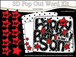 3D Happy Birthday SON IN LAW Stars with Ages  30 to 100 Pop Out Word Card Kit
