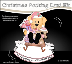 3D Shaped Rocking Christmas Card Mini Kit  -  Cute Little Labrador Dog is having fun on his Sledge
