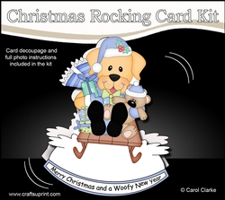 3D Shaped Rocking Christmas Card Mini Kit  -  Cute Little Labrador Dog is having fun on his Sledge
