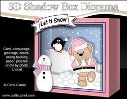 3D Christmas Diorama Shadow Box Card Mini Kit - Livvy Bear is having a Snowball Fight