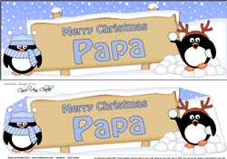 large DL Merry Christmas PAPA with Penguins Signpost 3D decoupage