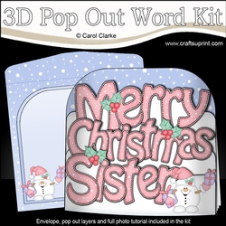 3D Pop Out Christmas Word Card Kit - Merry Christmas SISTER with Snowball Sam