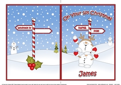 5 x 7 Quick Cut and Fold Card - On Your 1st Chrismas JAMES with Snowball Sam