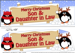 large DL Merry Christmas SON & DAUGHTER IN LAW with Penguins 3D decoupage