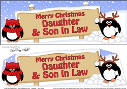 large DL Merry Christmas DAUGHTER & SON IN LAW with Penguins 3D decoupage