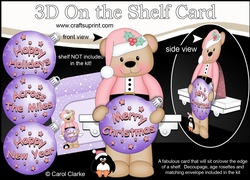 3D Christmas On the Shelf Card Kit - Livvy Bear has an Xmas Bauble with Greetings Sentiments