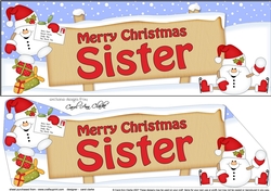 large DL Merry Christmas SISTER with Snowball Sam 3D decoupage