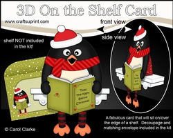 3D Christmas On the Shelf Card Kit - Christmas Pip Penguin reads an Xmas Story