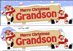 large DL Merry Christmas GRANDSON with Rudolph 3D decoupage
