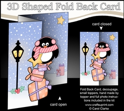 3D Shaped No-Hole Fold Back Christmas Card Mini Kit  - Pip Penguin has a Star & Presents