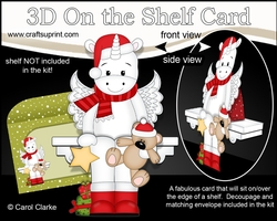3D Christmas On the Shelf Card Kit - Cute Christmas Unicorn has a Star & Teddy