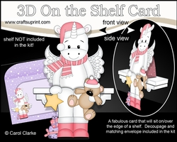 3D Christmas On the Shelf Card Kit - Cute Christmas Unicorn has a Star & Teddy
