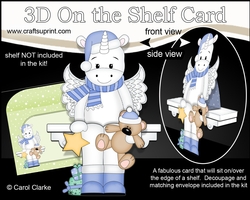 3D Christmas On the Shelf Card Kit - Cute Christmas Unicorn has a Star & Teddy