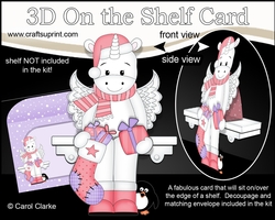 3D Christmas On the Shelf Card Kit - Cute Christmas Unicorn has an Xmas Stocking & Present