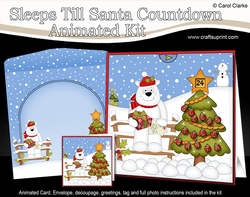 3D Animated Sleeps Till Santa Christmas Tree Countdown Card Kit - Ben Polar Bear has a Present