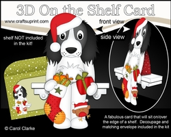 3D Christmas On the Shelf Card Kit - Christmas Springer Spaniel Dog has an Xmas Stocking