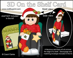 3D Christmas On the Shelf Card Kit - Christmas Wheelchair Lady has an Xmas Stocking