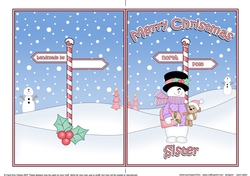 5 x 7 Quick Cut and Fold Card - Merry Christmas SISTER with Snowman Rio
